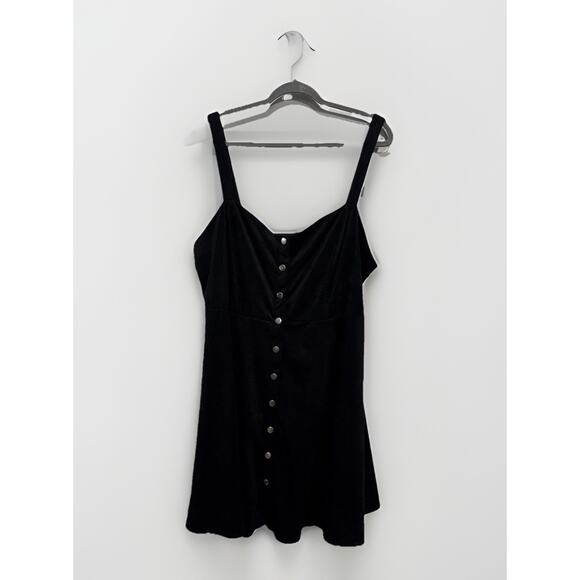 Forever 21 Faux Suede Fit Flare Snap Front Mini Dress Black Plus Size 3X Stretch - Picture 1 of 13